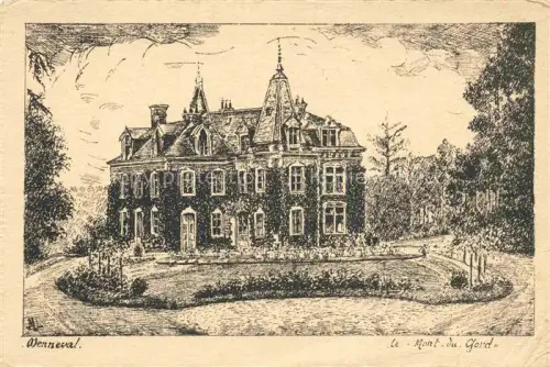 AK / Ansichtskarte Menneval BERNAY 27 Eure Mont-du-Gord Schloss Herrenhaus Illustration Zeichnung Park Einfahrt Tuermchen
