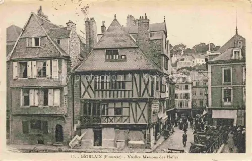 AK / Ansichtskarte MORLAIX 29 Finistere Vieilles-Maisons-des-Halles Fachwerkhaus Altstadt Strassenszene Marktplatz Passanten