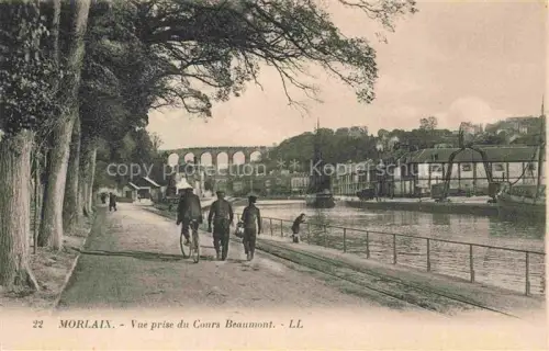 AK / Ansichtskarte MORLAIX 29 Finistere Cours-Beaumont Viadukt Fluss Segelschiff Fahrrad Allee Baeume Spaziergaenger