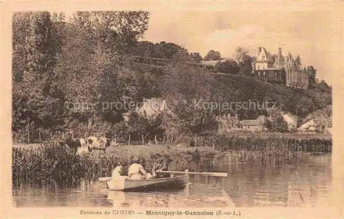 AK / Ansichtskarte Montigny-le-Gannelon Chateaudun 28 Eure-et-Loir Schloss Fluss Ruderboot Boot Loir Wiesen Baeume Dorf