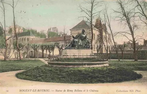 AK / Ansichtskarte NOGENT-LE-ROTROU 28 Eure-et-Loir Statue-Rémy-Belleau Château Park Denkmal Skulptur Baeume Gitter