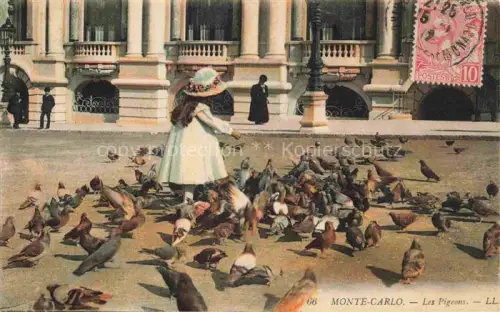 AK / Ansichtskarte MONTE-CARLO MONACO Les-Pigeons Tauben Maedchen Platz Gebaeude Kolonnade