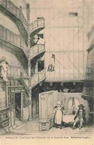 AK / Ansichtskarte MORLAIX 29 Finistere Escalier-de-la-Grande-Rue Innenraum Wendeltreppe Fachwerk Historienzeichnung Figuren
