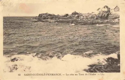 AK / Ansichtskarte Saint-Guenole Penmarch QUIMPER 29 Finistere Côte-au-Trou-de-l Enfer Kueste Felsen Wellen Meer Haeuser Schiltigheim Bas-Rhin