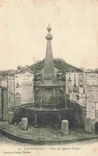 AK / Ansichtskarte Landerneau BREST 29 Finistere Place-des-Quatre-Pompes Brunnen Fontaine Werbeplakate Pflasterstein