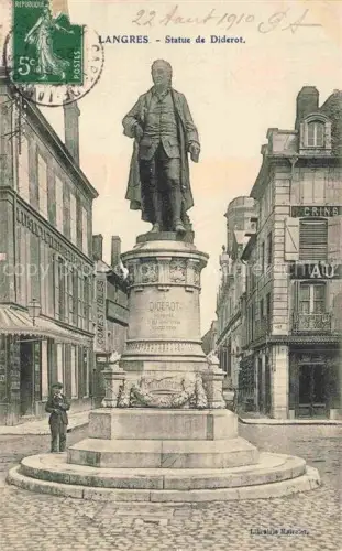 AK / Ansichtskarte LANGRES 52 Haute-Marne Statue-de-Diderot Denkmal Pflastersteine Comestibles Geschaefte Passanten