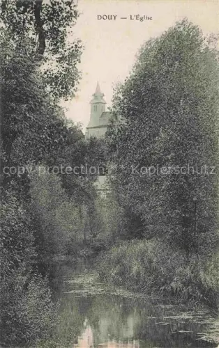 AK / Ansichtskarte Douy Chateaudun 28 Eure-et-Loir L Eglise Kirchturm Bach Baeume Wasser Uferpflanzen