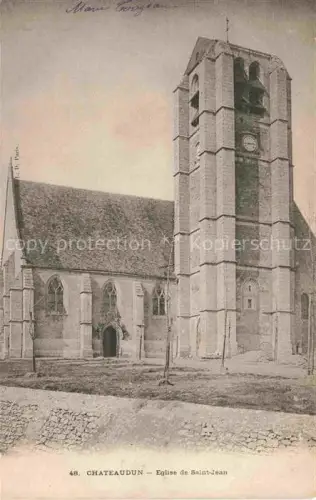 AK / Ansichtskarte CHATEAUDUN 28 Eure-et-Loir Eglise-Saint-Jean Kirchturm Kirchenschiff Glockenturm Strasse Handkoloriert