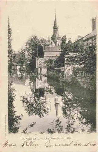 AK / Ansichtskarte Bonneval Chateaudun 28 Eure-et-Loir Fossés-de-ville Stadtgraben Kirchturm Haeuser Spiegelung Wasser Baeume