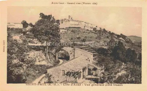 AK / Ansichtskarte Saint-Paul-de-Vence 06 Alpes-Maritimes Vue-générale-côté-Ouest Stadtmauer Terrassen Weinberge Bruecke Dorf Huegel