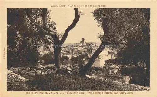 AK / Ansichtskarte Saint-Paul-de-Vence 06 Alpes-Maritimes Vue-prise-entre-les-Oliviers Olivenbaeume Dorf Turm Stadtmauer Felsen