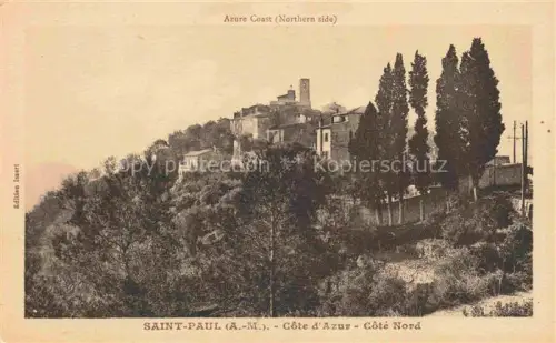 AK / Ansichtskarte Saint-Paul-de-Vence 06 Alpes-Maritimes Côté-Nord Zypressen Dorf Turm Stadtmauer Huegel Wald