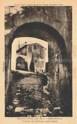 AK / Ansichtskarte Saint-Paul-de-Vence 06 Alpes-Maritimes Entrée-du-Village-côté-Sud Torbogen Dorfeingang Kopfsteinpflaster Steinmauern Gasse