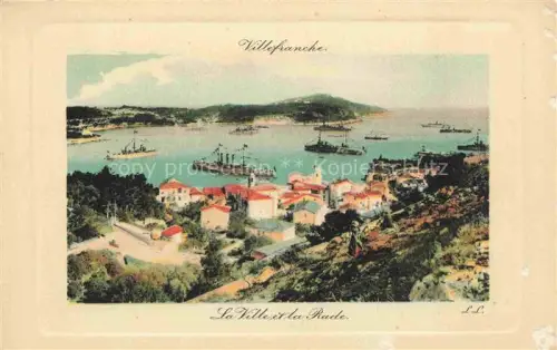 AK / Ansichtskarte Villefranche-sur-Mer NICE 06 Alpes-Maritimes Ville Rade Bucht Kriegsschiffe Stadtansicht Huegel handkoloriert