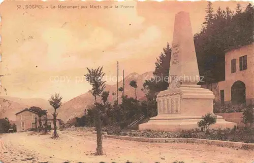 AK / Ansichtskarte Sospel Nice 06 Alpes-Maritimes Monument-aux-Morts Kriegerdenkmal Obelisk Berge Baeume Strasse Gebaeude