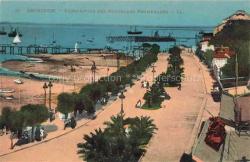 AK / Ansichtskarte ARCACHON 33 Gironde Nouvelles-Promenades Promenade Bucht Segelboote Dampfschiffe Pier Strandpromenade Palmen Passanten