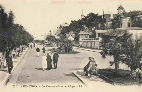 AK / Ansichtskarte ARCACHON 33 Gironde Promenade-de-la-Plage Allee Palmen Kirchturm Villen Spaziergaenger Gaertnerei