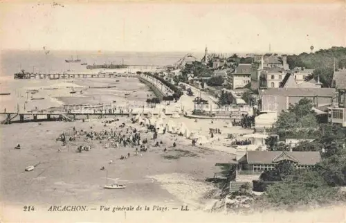 AK / Ansichtskarte ARCACHON 33 Gironde Strand Jetee Boote Strandbesucher Kirche Villen Hafen Vogelperspektive