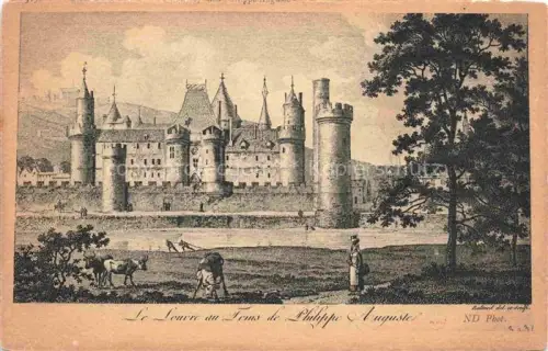 AK / Ansichtskarte PARIS 75 Le-Louvre Philippe-Auguste Schloss Tuerme Zugbruecke Historische-Ansicht Stich Bauern Ochsen