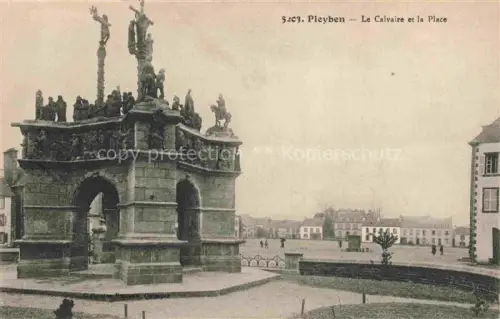 AK / Ansichtskarte Pleyben Chateaulin 29 Finistere Calvaire Place Kreuzigungsgruppe Platz Haeuser Bretagne