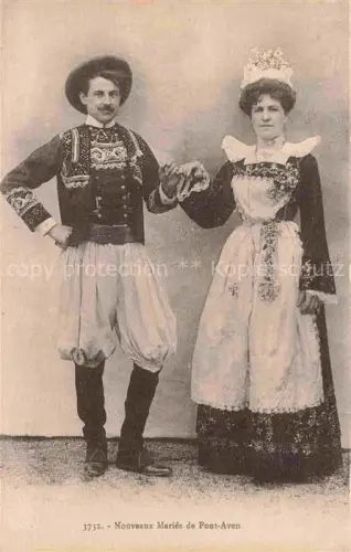 AK / Ansichtskarte Pont-Aven Quimper 29 Finistere Tracht Bretonische-Tracht Hochzeitstracht Coiffe Brautpaar Paar Bretagne