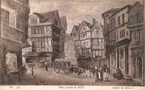 AK / Ansichtskarte MORLAIX 29 Finistere Place-Carnot Fachwerkhaeuser Pferdewagen Tracht historische-Ansicht Musée-de-Morlaix Gemaelde