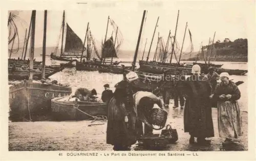 AK / Ansichtskarte Douarnenez QUIMPER 29 Finistere Hafen Sardinen Fischerboote Frauen-in-Tracht Koerbe Segelboote Strandszene