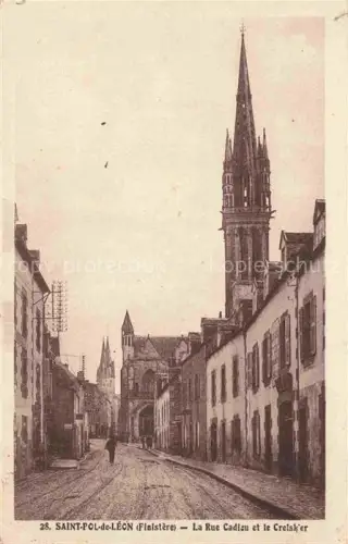 AK / Ansichtskarte Saint-Pol-de-Leon MORLAIX 29 Finistere Rue-Cadieu Creisk-er Kirche Turm Strasse Fussgaenger Wohnhaeuser Kirchturm