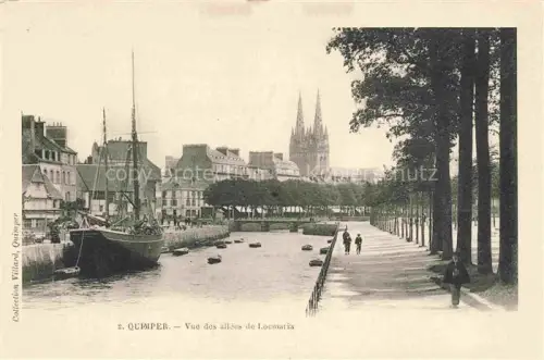AK / Ansichtskarte QUIMPER 29 Finistere Allees-de-Locmaria Odet Segelboot Kathedrale Baeume Promenade Fluss Kirchtuermen