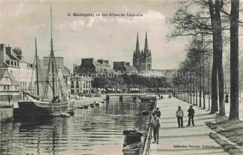 AK / Ansichtskarte QUIMPER 29 Finistere Allees-de-Locmaria Odet Segelboot Kathedrale Baeume Promenade Spaziergaenger