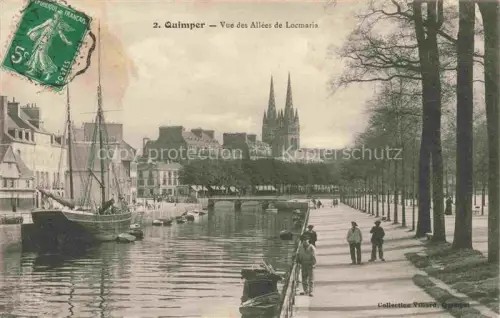 AK / Ansichtskarte QUIMPER 29 Finistere Allees-de-Locmaria Odet Segelboot Kathedrale Baeume Promenade Spaziergaenger