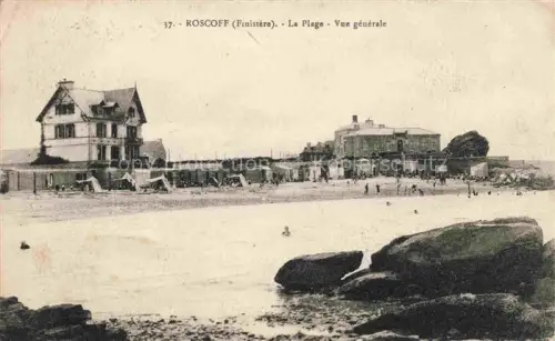 AK / Ansichtskarte ROSCOFF 29 Finistere La-Plage Strand Badehaeuschen Villa Badegaeste Felsen Meer