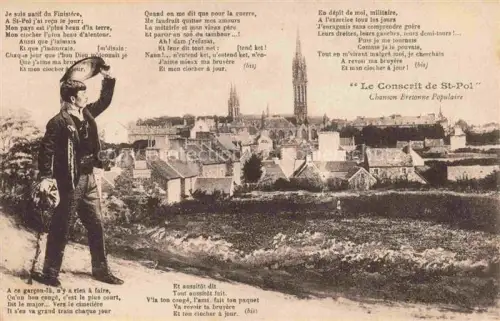 AK / Ansichtskarte Saint-Pol-de-Leon MORLAIX 29 Finistere Conscrit-de-St-Pol Chanson-Bretonne Kirchturm Stadtansicht Soldat Felder