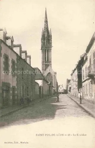 AK / Ansichtskarte Saint-Pol-de-Leon MORLAIX 29 Finistere Kreisker Kapelle Kirchturm Strasse Haeuser Passanten