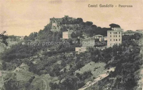 AK / Ansichtskarte Castel Gandolfo Latium Burg Palast Huegel Wald Panorama Gebaeude Strassenkurve Pinien