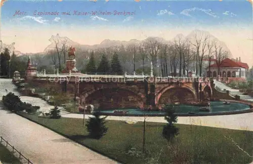 AK / Ansichtskarte METZ  57 Moselle Esplanade Kaiser-Wilhelm-Denkmal Reiterstandbild Brunnen Park Treppe koloriert