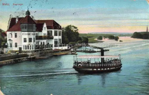 AK / Ansichtskarte METZ  57 Moselle Restaurant-Sauvage Mosel Dampfschiff Fluss Anlegesteg Ufergebaeude koloriert