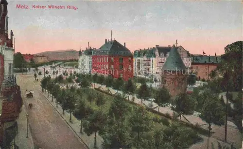 AK / Ansichtskarte METZ  57 Moselle Kaiser-Wilhelm-Ring Boulevard Baeume Turm Gruenderzeitgebaeude Strassenszene