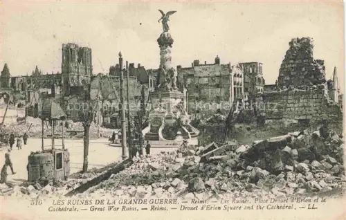 AK / Ansichtskarte REIMS 51 Marne Place-Drouet-d Erlon Cathédrale Kriegsruinen Denkmal Truemmer Engel