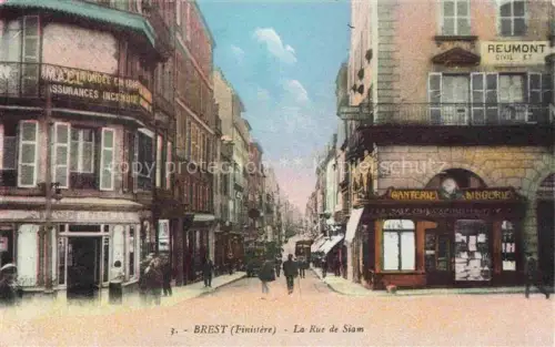 AK / Ansichtskarte BREST 29 Finistere Rue-de-Siam Strassenszene Geschaefte Passanten REUMONT Coutellerie Versicherung handkoloriert Nozais