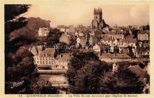 AK / Ansichtskarte Quimperle 29 Finistere Eglise-St-Michel Ville-Haute Stadtansicht Daecher Baeume Fluss Panorama