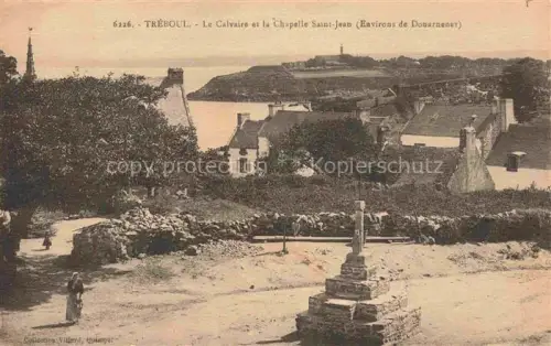 AK / Ansichtskarte Treboul Douarnenez Quimper 29 Finistere Calvaire Chapelle-Saint-Jean Kreuz Haeuser Baeume Bucht Bretagne