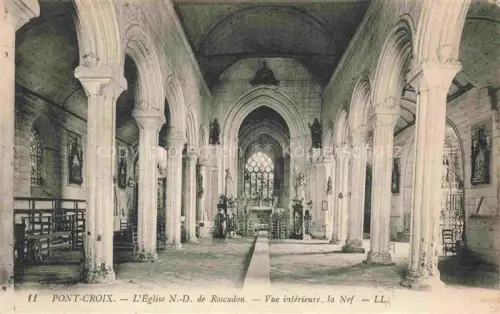 AK / Ansichtskarte Pont-Croix Pontcroix Quimper 29 Finistere Eglise-Notre-Dame-de-Roscudon Kirchenschiff Nef Saeulen Altar Kirchenraum Gotik Bretagne