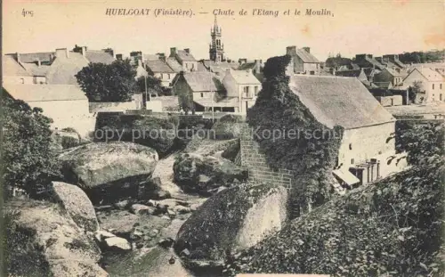 AK / Ansichtskarte Huelgoat Chateaulin 29 Finistere Chute-de-l Etang Moulin Kirche Daecher Felsen Bach Ortschaft