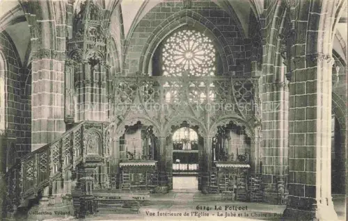 AK / Ansichtskarte Le Folgoet Brest 29 Finistere Kircheninneres Jubé Chaire Rosette Gotik Kirchenschiff Altar