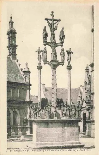 AK / Ansichtskarte Saint-Thegonnec MORLAIX 29 Finistere Calvaire Kreuzigungsgruppe Skulpturen Kirchturm Côté-Sud