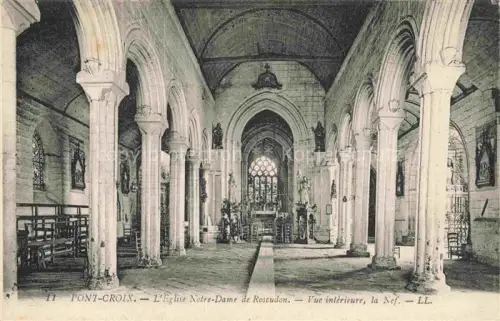 AK / Ansichtskarte Pont-Croix Pontcroix Quimper 29 Finistere Eglise-Notre-Dame-de-Roscudon Kirchenschiff Saeulen Gewoelbe Altar Kirchenfenster Innenraum