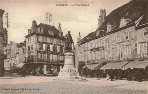 AK / Ansichtskarte LANGRES 52 Haute-Marne Place-Diderot Denkmal Statue Marktplatz Cafe-du-Roy Au-Bon-Marché Passanten