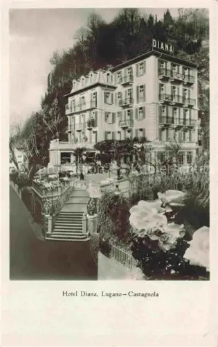 AK / Ansichtskarte Castagnola-Cassarate Hotel-Diana Treppe Palmen Garten Fassade S-W-Fotokarte