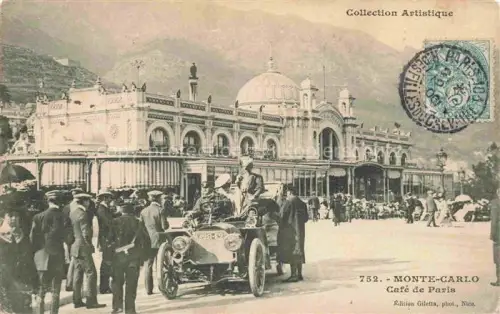 AK / Ansichtskarte MONTE-CARLO MONACO Café-de-Paris Casino Automobil Passanten Menschenmenge Berge